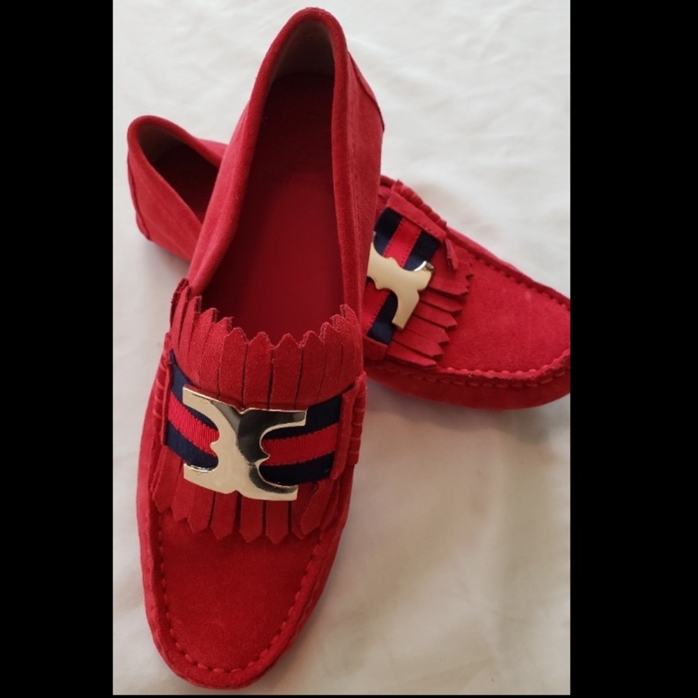 Tory Burch Red Leather Loafers. Size 5.